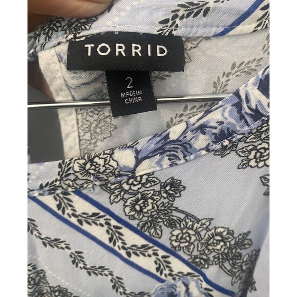 Torrid Challis High Neck Sun Dress Blue White Floral Midi Fit & Flare Picnic 2X - Picture 4 of 7